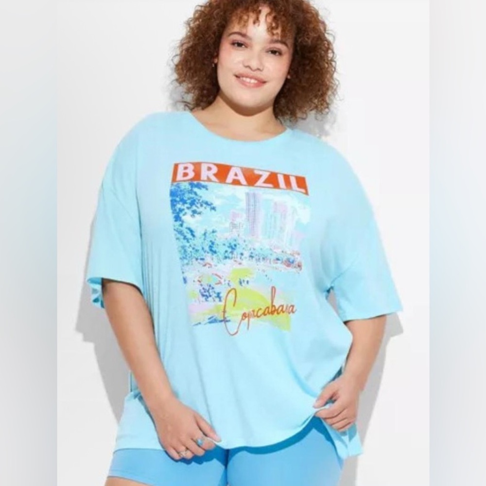 Wild Fable Blue Brazil Graphic Oversized T-Shirt size L.